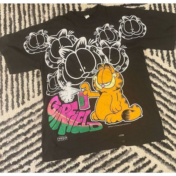 GARFIELD CAT Vintage 2 sided single stitch tee Spray Paint All over Freeze XL pa - Picture 2 of 13